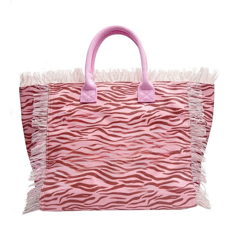 Women's new beach canvas tassel embroidered handbag