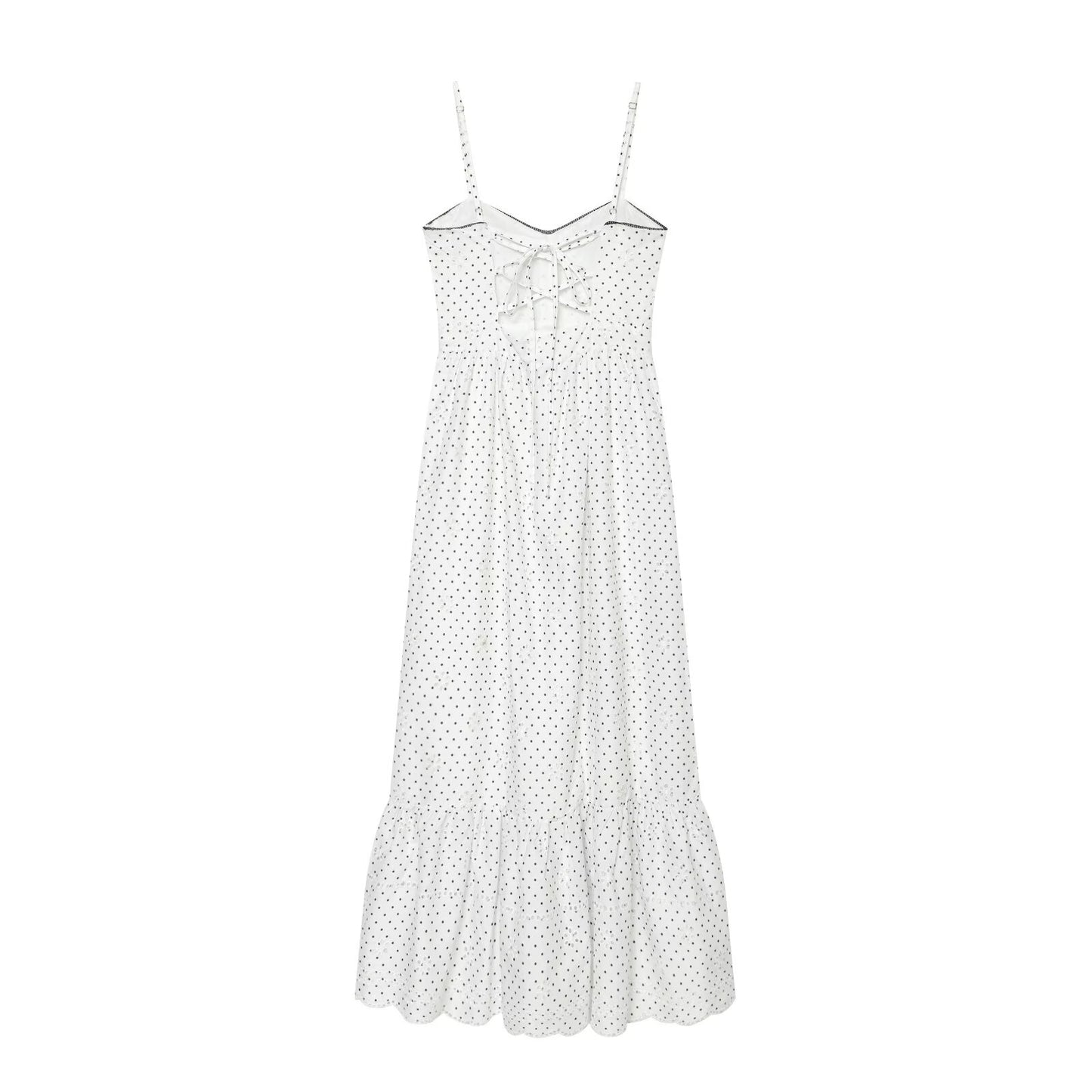 Women's hollowed out embroidered polka dot MIDI dress
