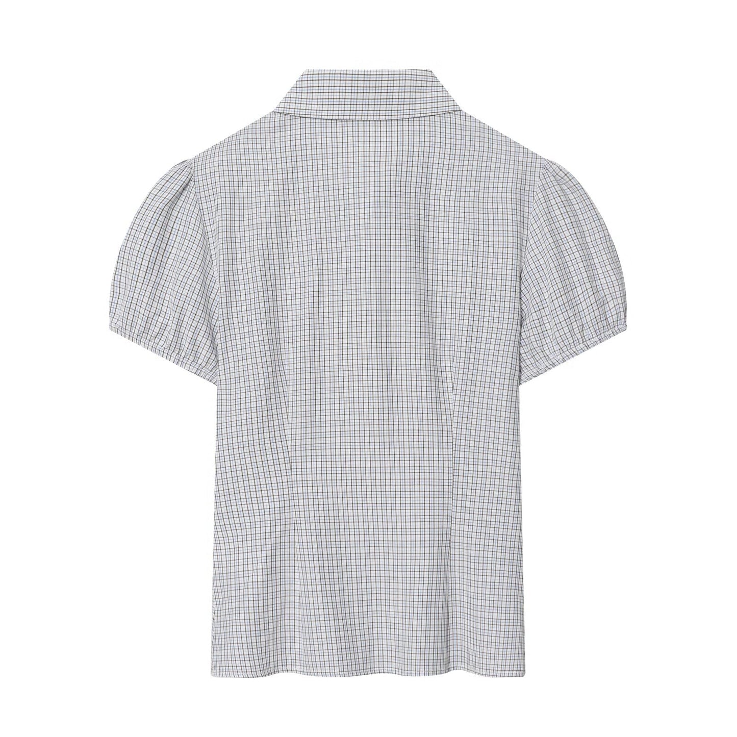 Women's short sleeved plaid elastic poplin shirt