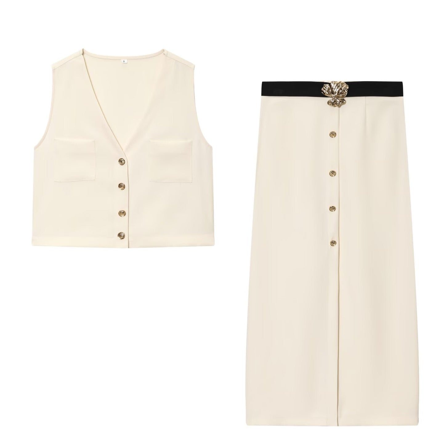 suit Women's 2 pieces sleeveless V-neck top+Skirts