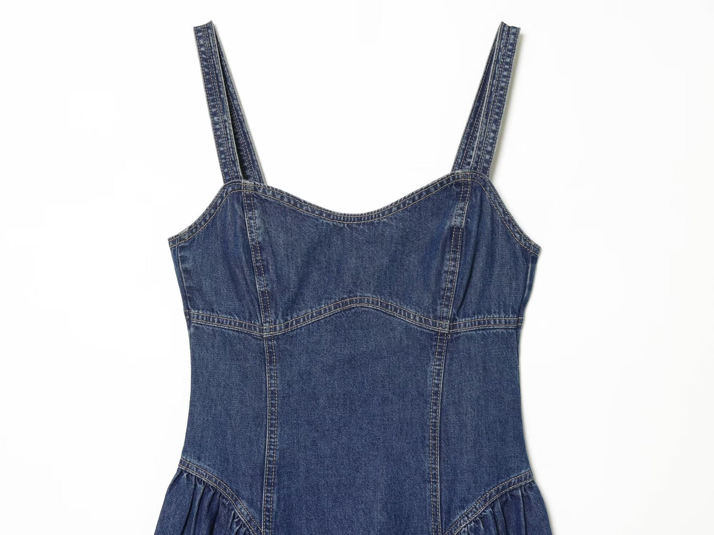 Women's flared skirt hem vacation style denim dress