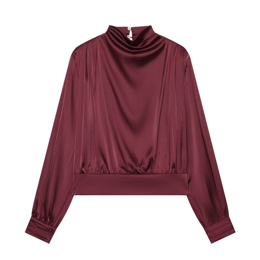Women's with shoulder pads satin texture shirt