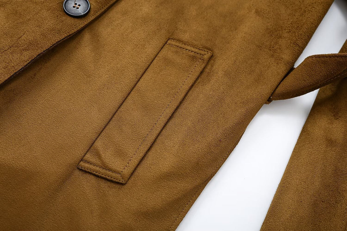Women's with belt loose suede effect windbreaker Coat