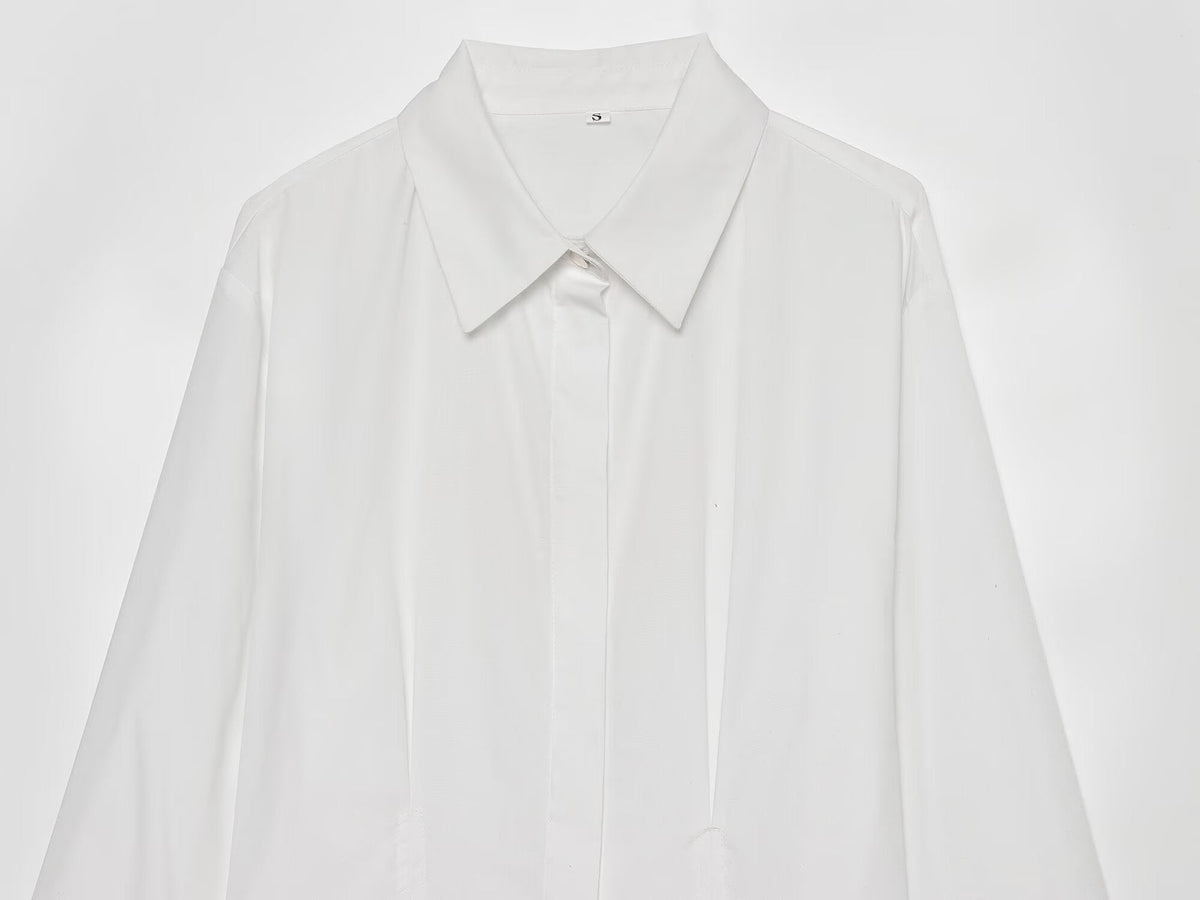 Women's pleated rolled edge sleeve lapel shirt