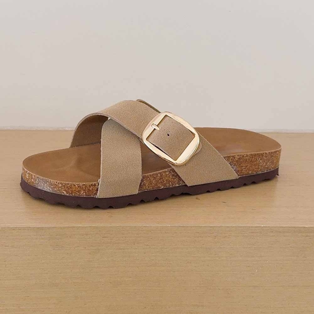 2026 women's new cork sole cross design slippers have a shoe box