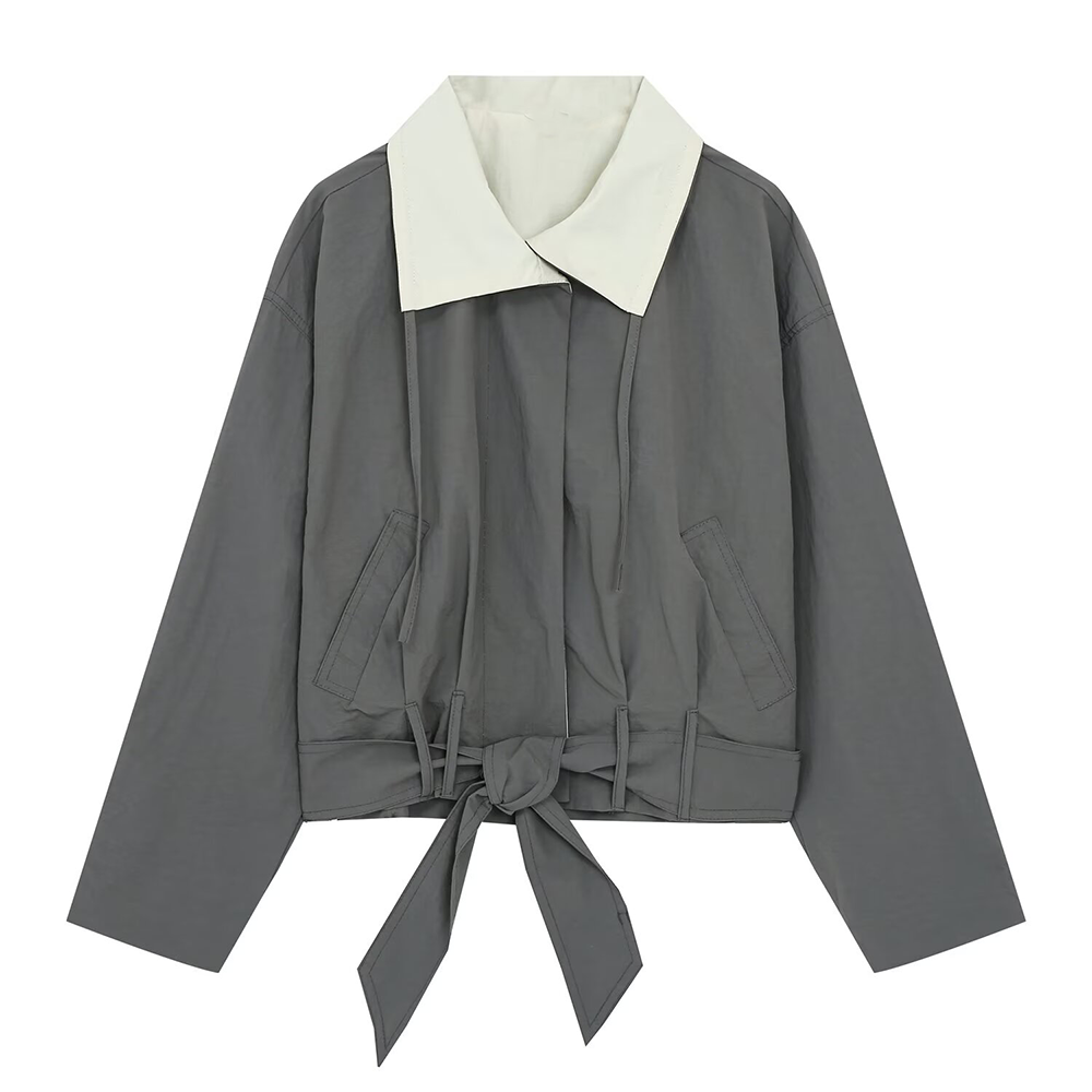 Women's with belt casual short lace up Coat