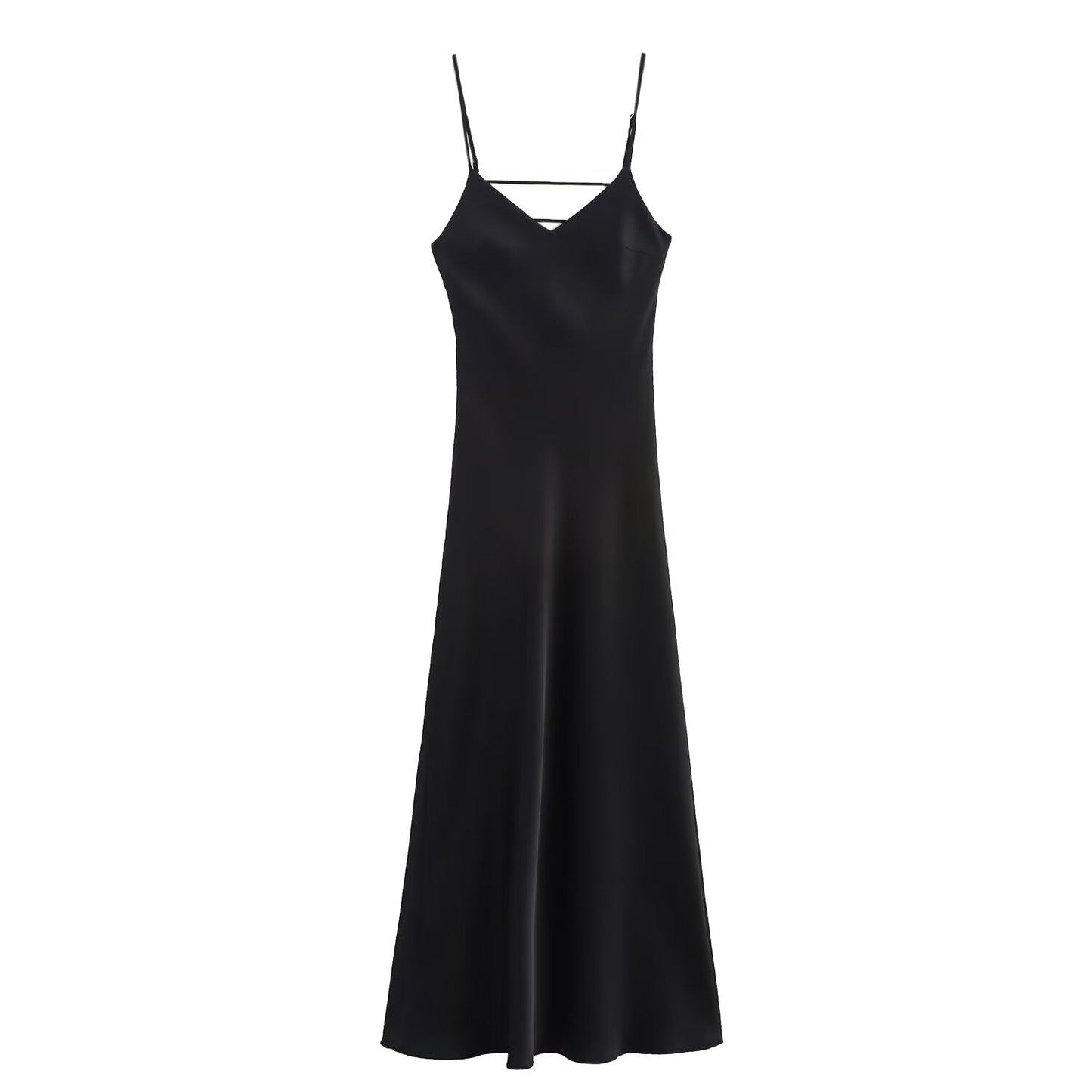 Women's summer chic Fashion multi colored satin texture suspender MIDI dress