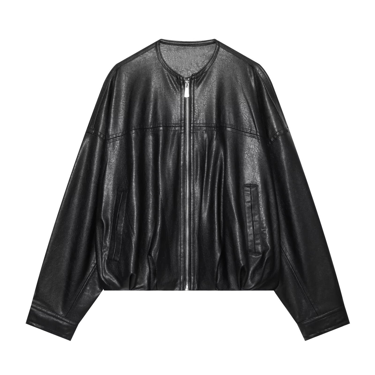 Women's Leather Effect Puff Sleeve Pilot Jacket Coat