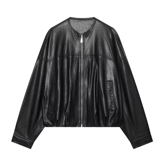 Women's Leather Effect Puff Sleeve Pilot Jacket Coat