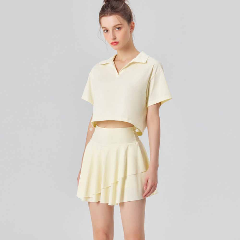 Women's sunscreen ice quick-drying sports T-shirt+fake two-piece sports tennis skirt