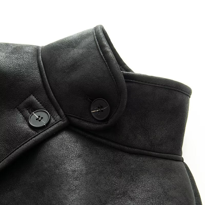 Women's casual double-sided Fur Leather jacket Coat
