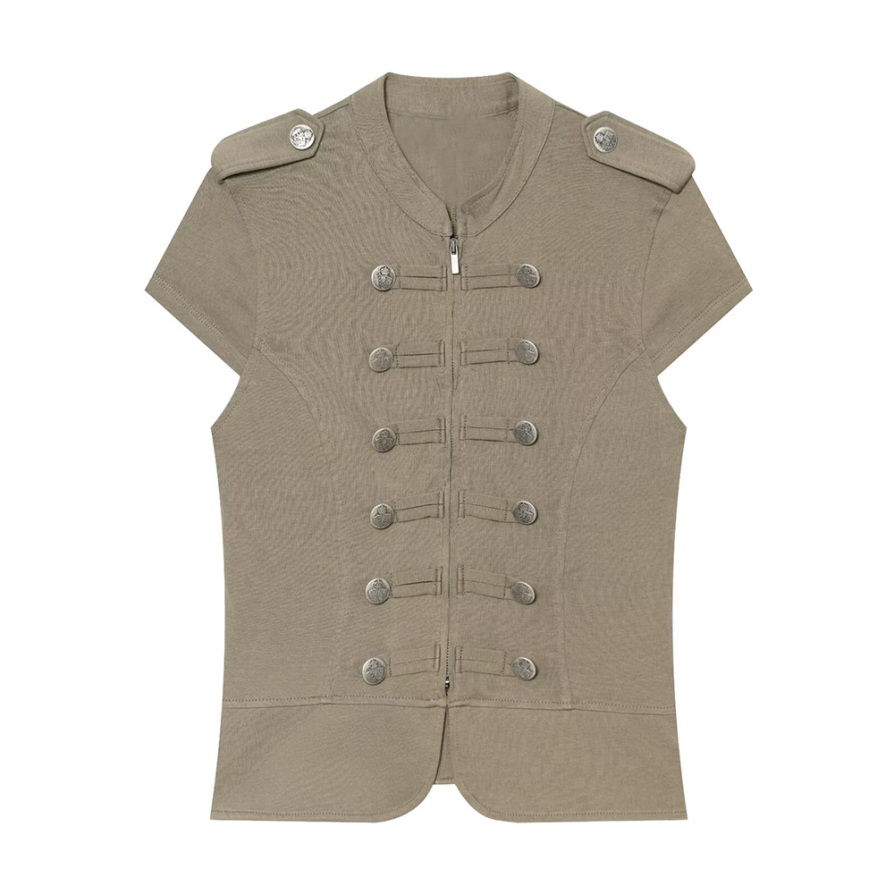 Women's buckle decoration slim zipper vest