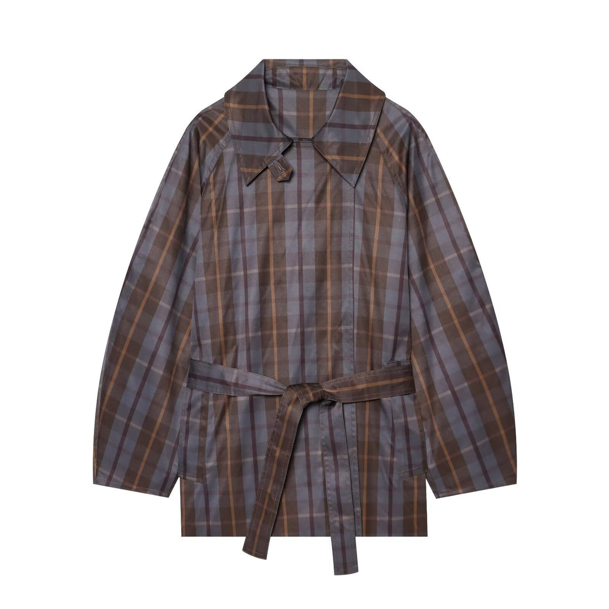 Women's with belt loose plaid trench Coat