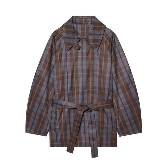 Women's with belt loose plaid trench Coat