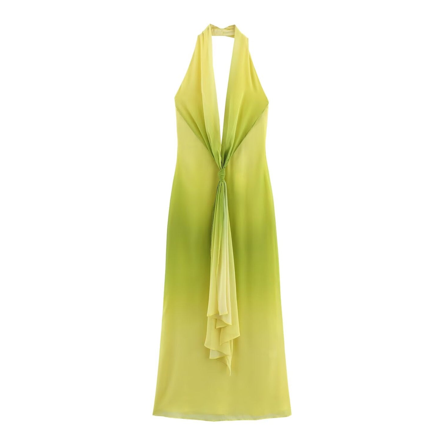 Women's New Fashion Knot Decoration Printed Hanging Neck Midi Dress