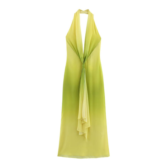 Women's New Fashion Knot Decoration Printed Hanging Neck Midi Dress