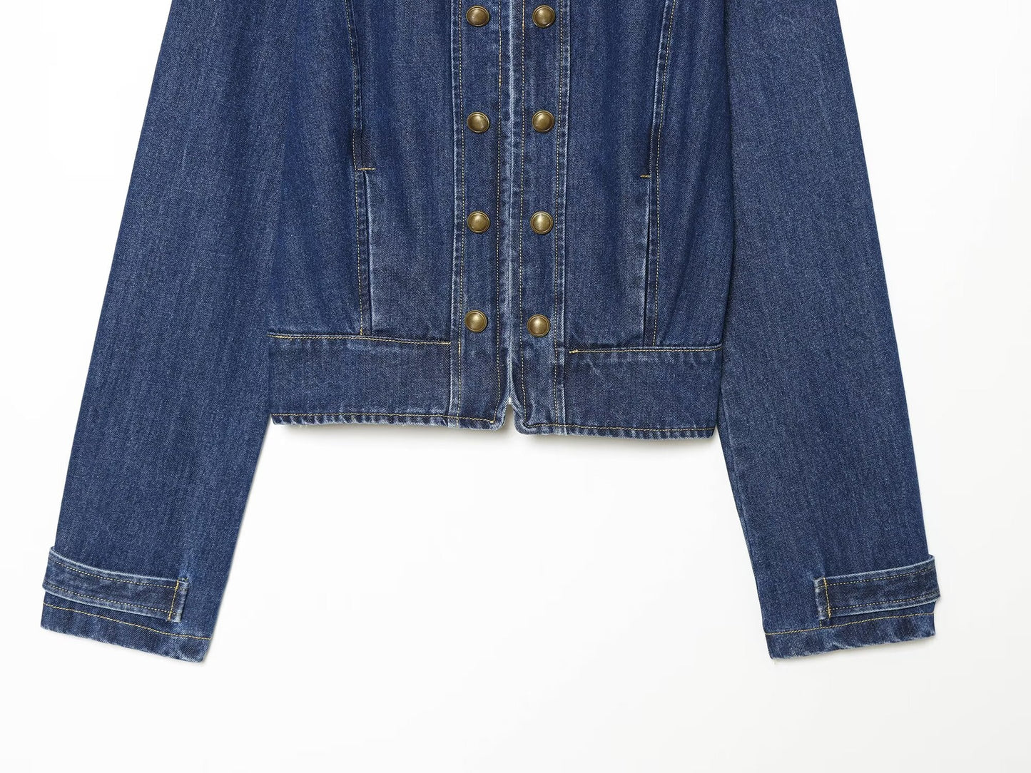 Women's long sleeved O Neck denim jacket