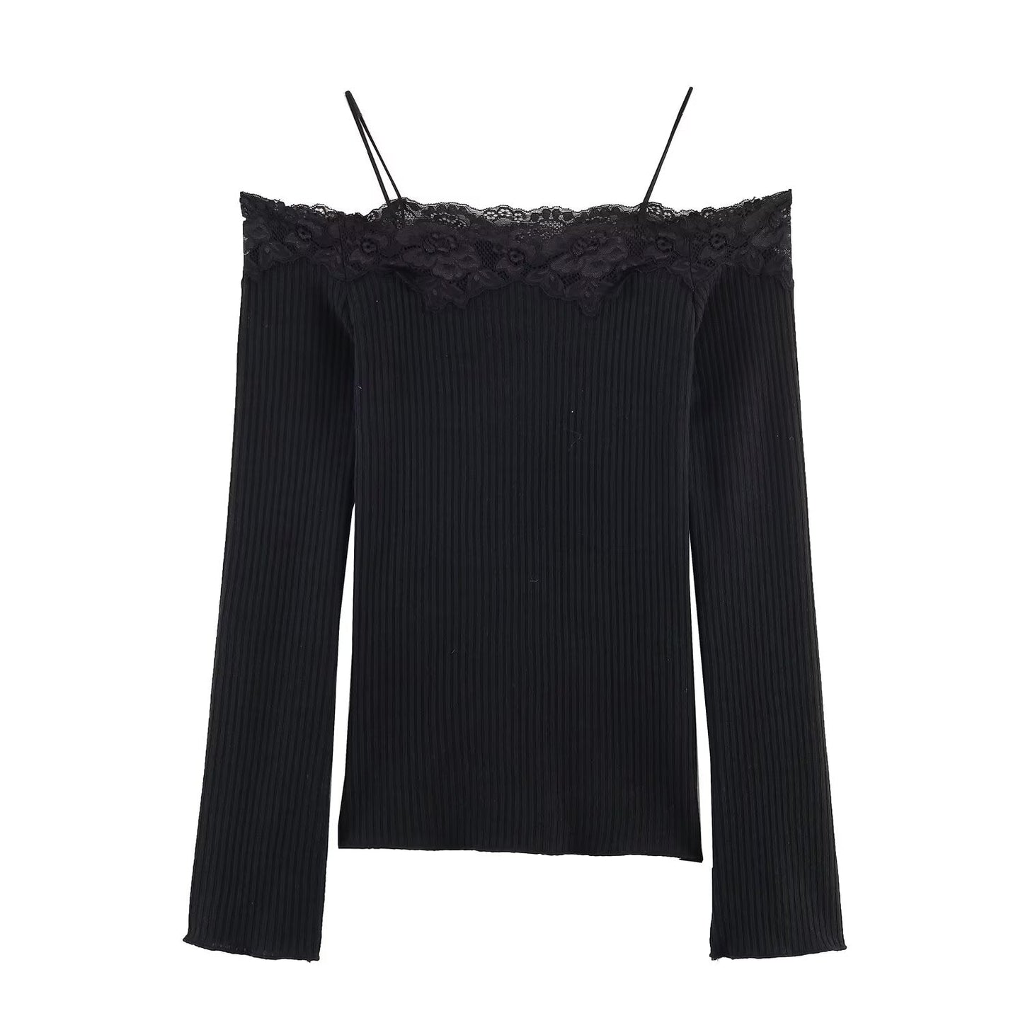 Women's off shoulder long sleeved patchwork T-shirt