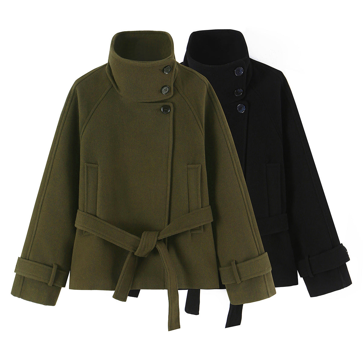Women's with belt standing collar coat