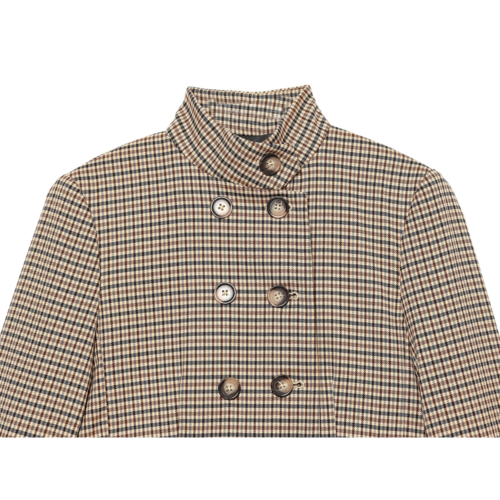 Women's plaid short double breasted Blazer Coat