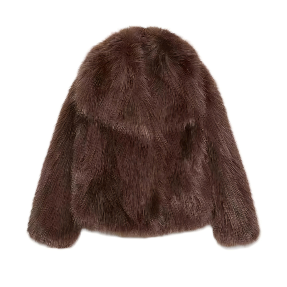 Women's artificial fur effect lapel jacket coat
