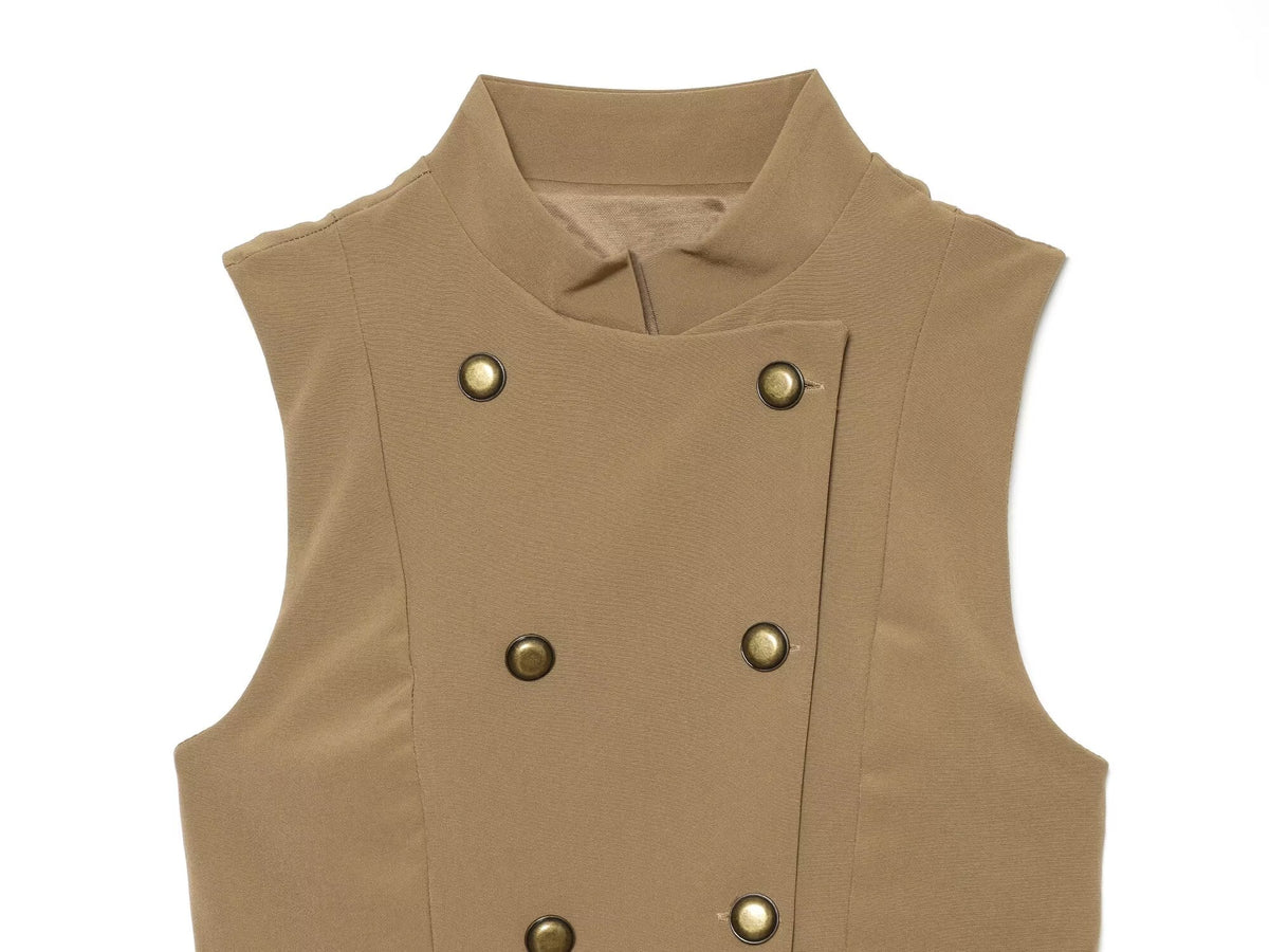 Women's Buckle decoration Ruffled vest style top