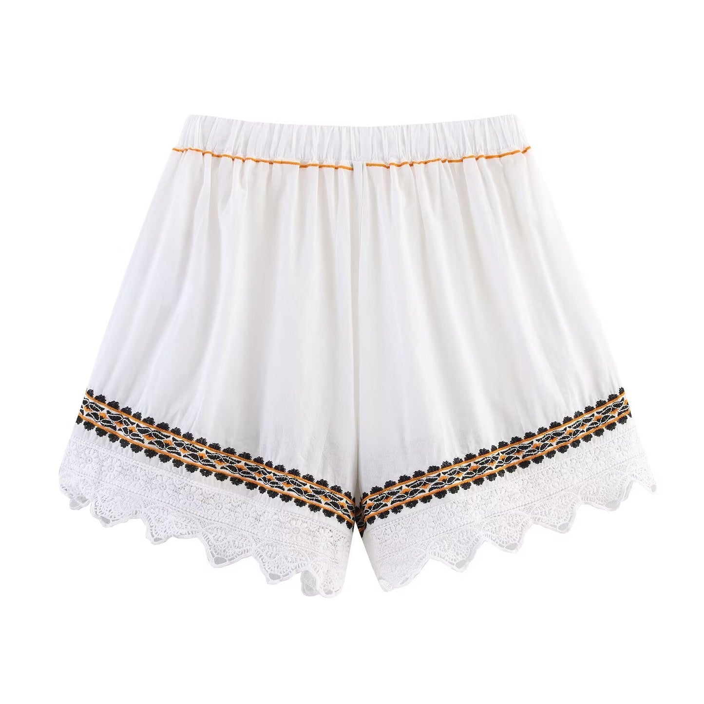 suit Women's 2 pieces casual embroidered V-neck shirt+Shorts