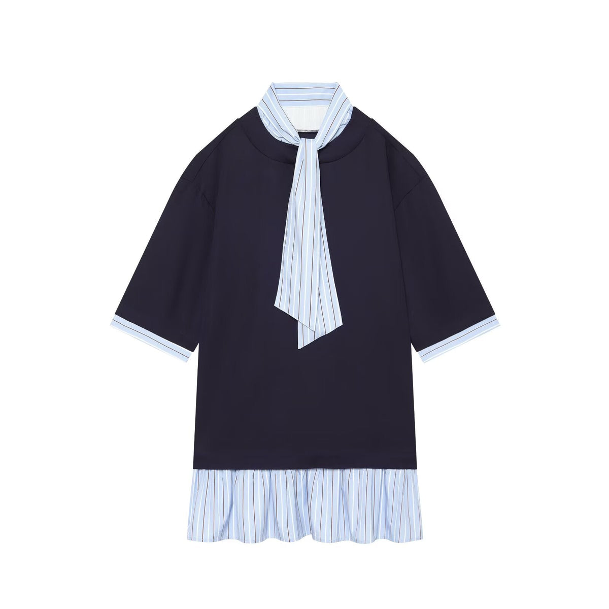 Women's tie decoration splicing striped mini dress