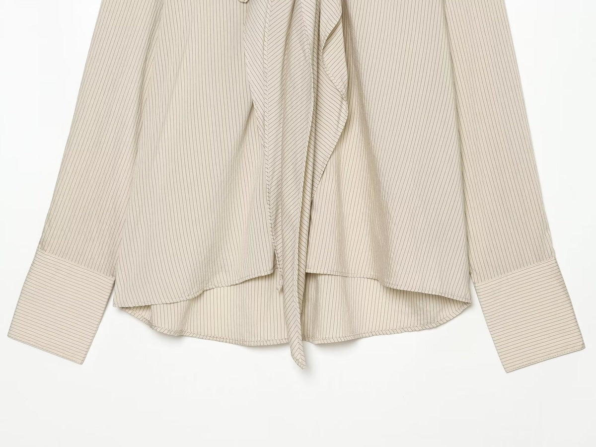 Women's knot decoration casual striped shirt