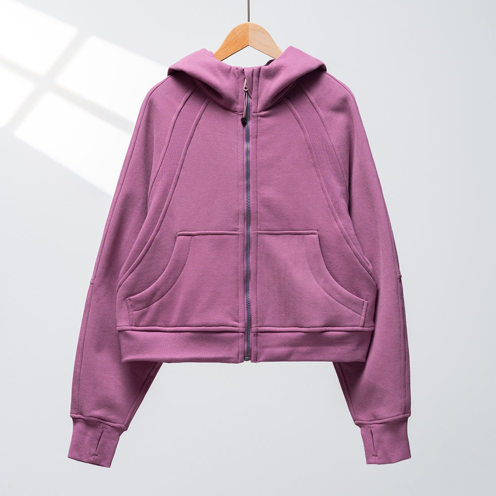 LU women's new zipper plus velvet loose short hooded coat