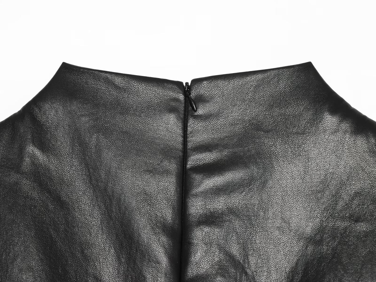 Women's with shoulder pads leather effect mini dress