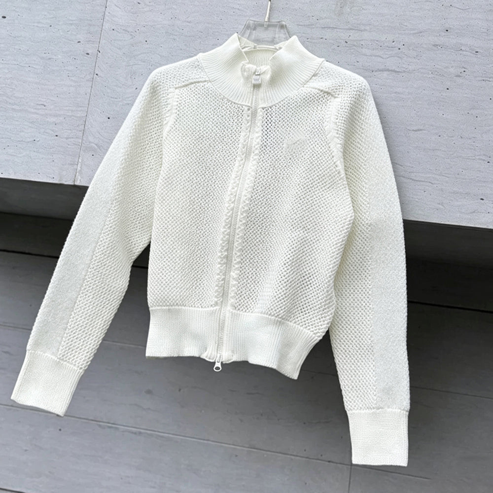 Women's new zipper knitted round neck long sleeve coat
