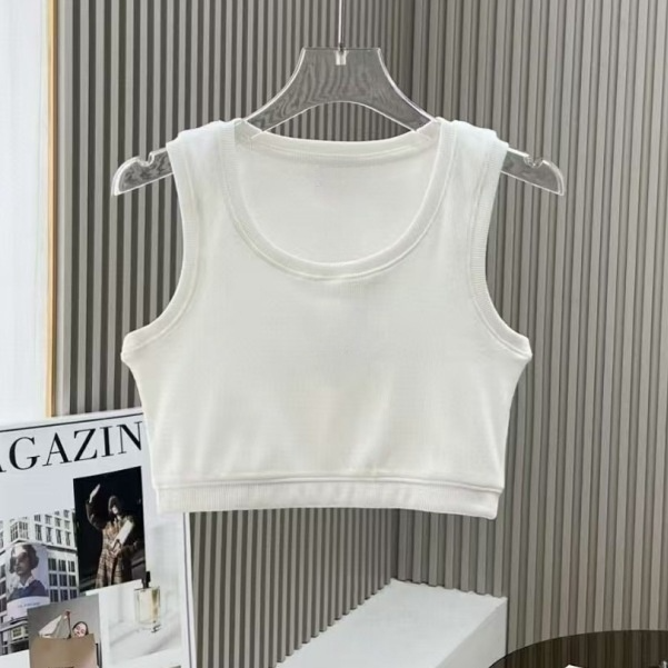 2026 women's new fashion Joker fitness embroidery thread short bust vest