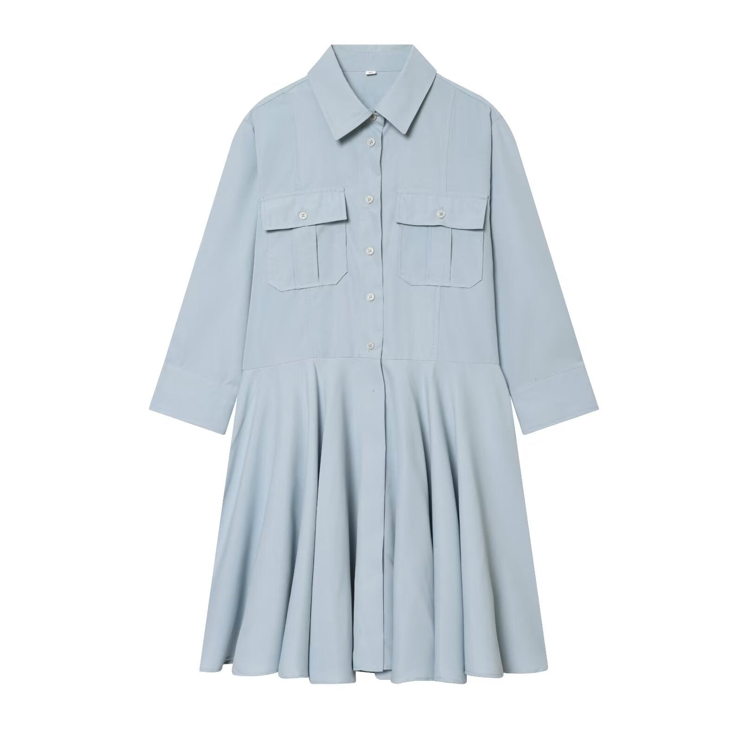Women's long sleeved pleated shirt style dress