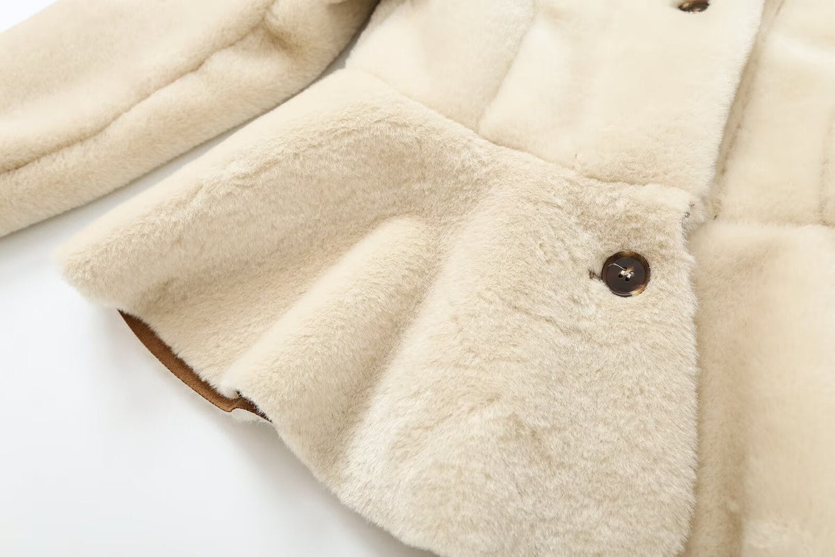 Women's faux fur effect round neck jacket Coat