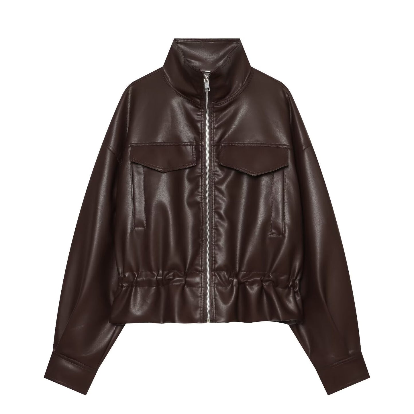 Women's leather effect adjustable waist jacket Coat
