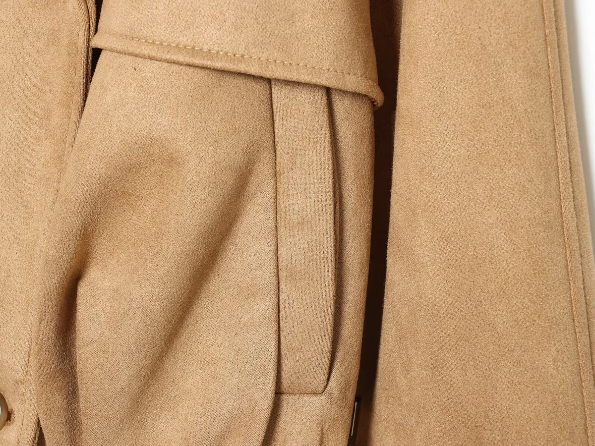 Women's suede texture short pleated Coat