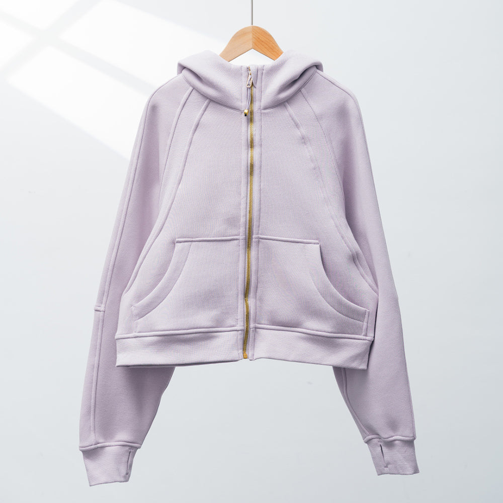 LU women's new zipper plus velvet loose short hooded coat