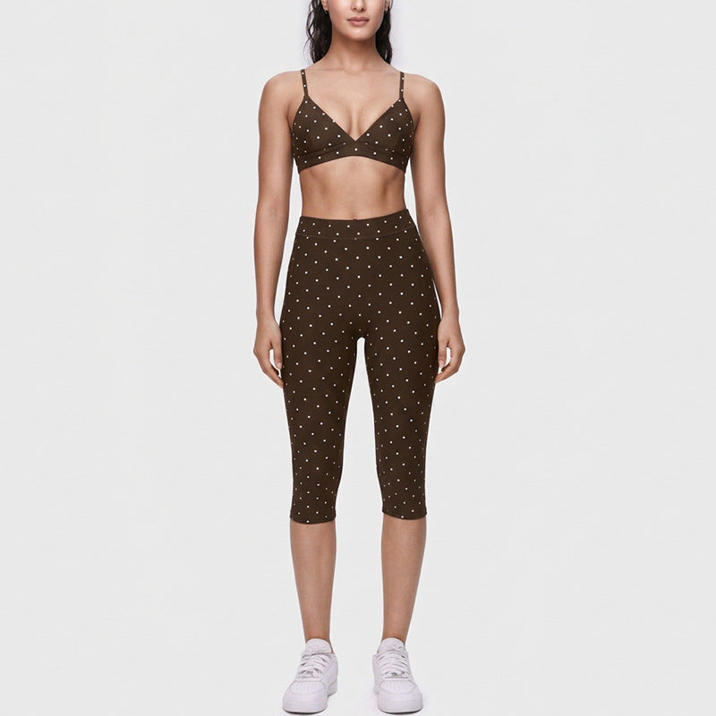 Women's new running pants cropped trousers hanging neck sports bra yoga suit.