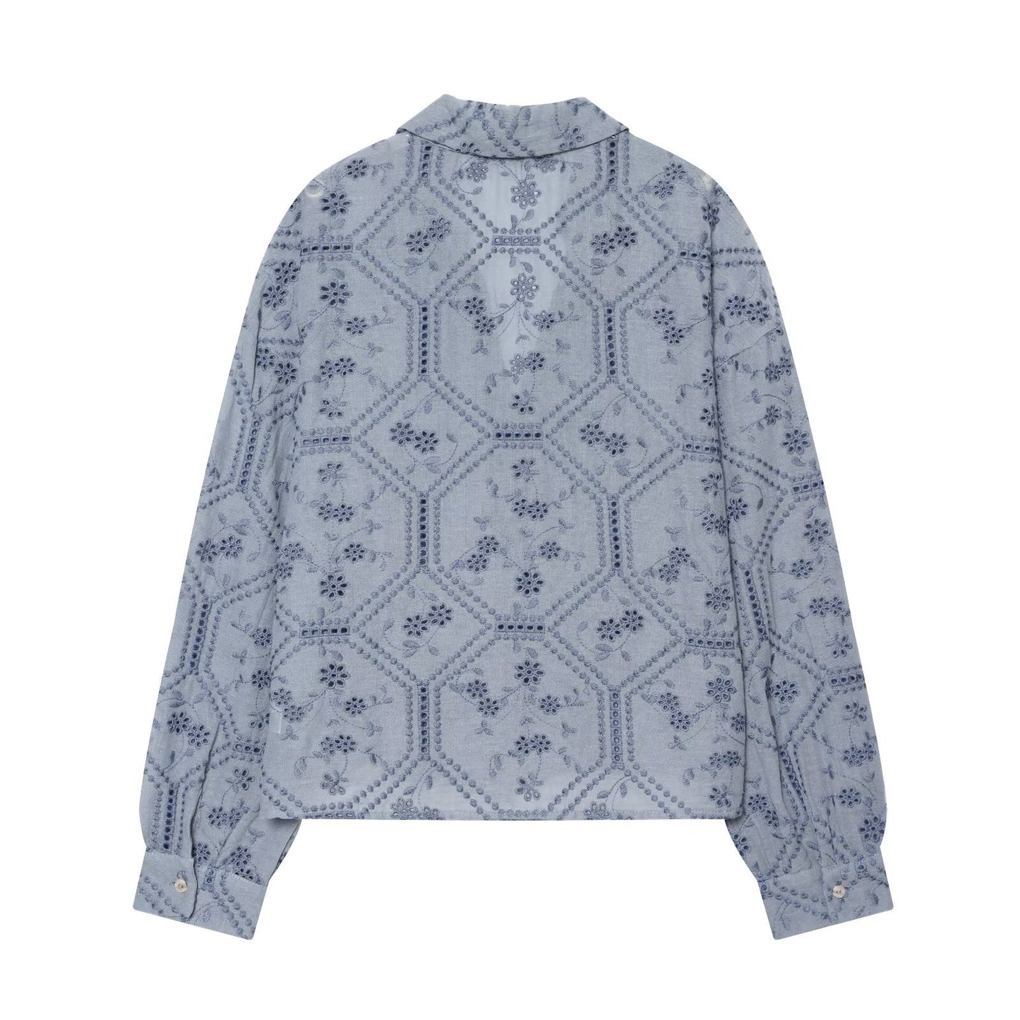 Women's hollowed out embroidered lapel shirt