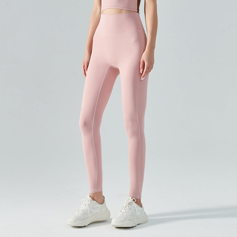 Women's New Fashion Joker Nude High Waist Belly Yoga Pants Double Sanding Peach Hip Running Tight Fitness Pants.