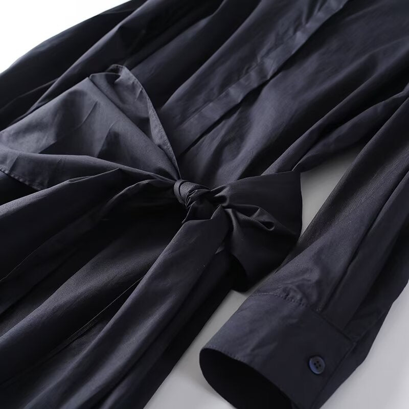 Women's waist-tied belted shirt-style midi dress