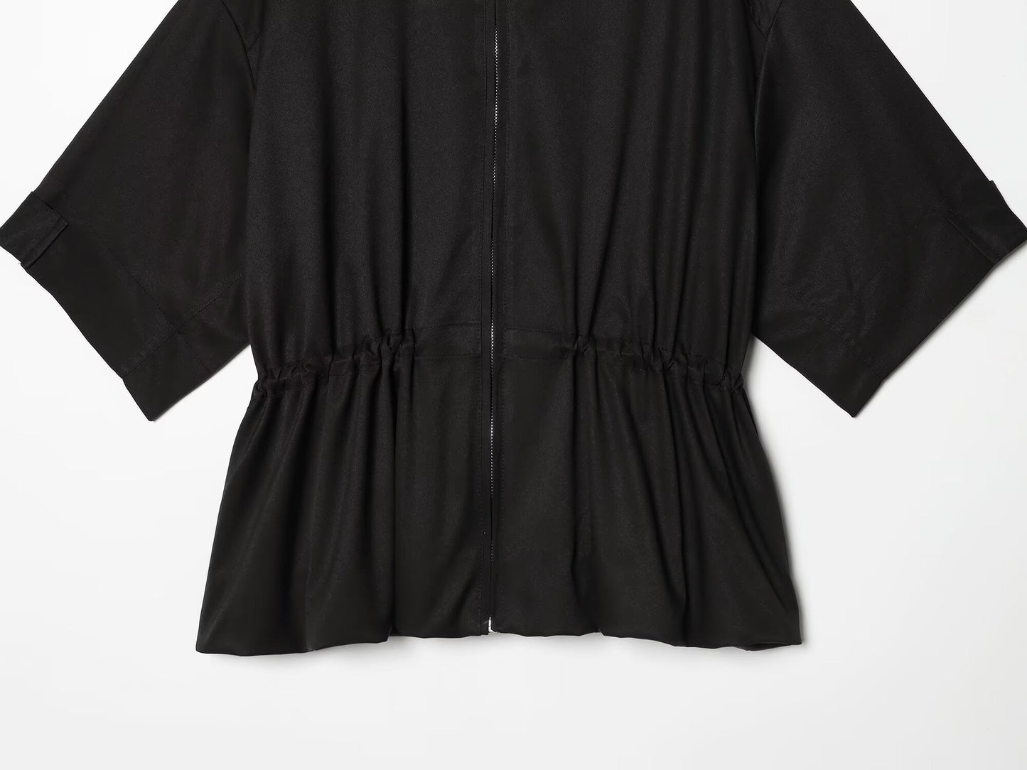 Women's O-Neck zipper short sleeved puffy Coat
