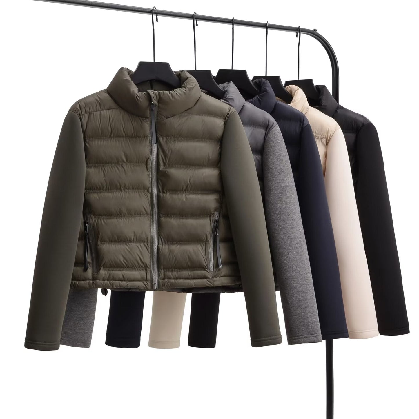 Women's short standing collar spliced cotton jacket Coat