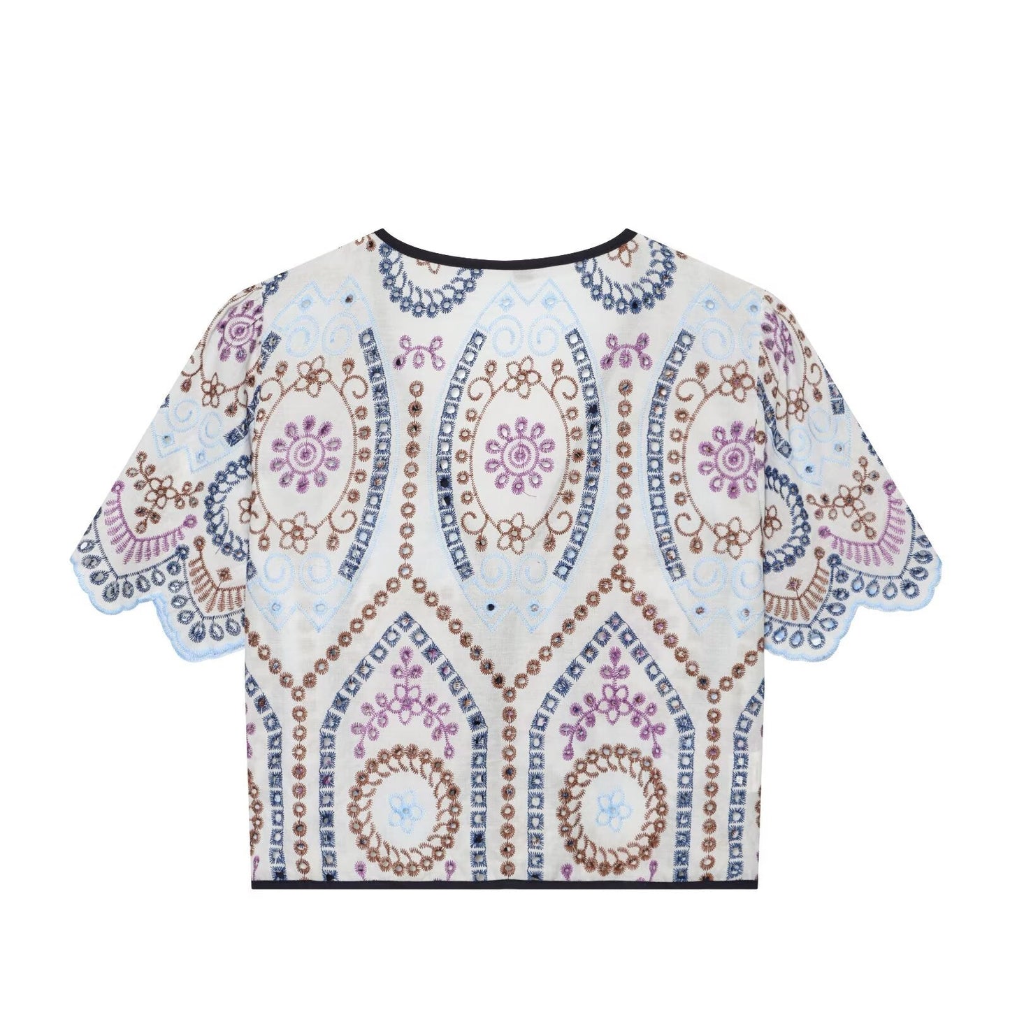 Women's hollowed out embroidered short top