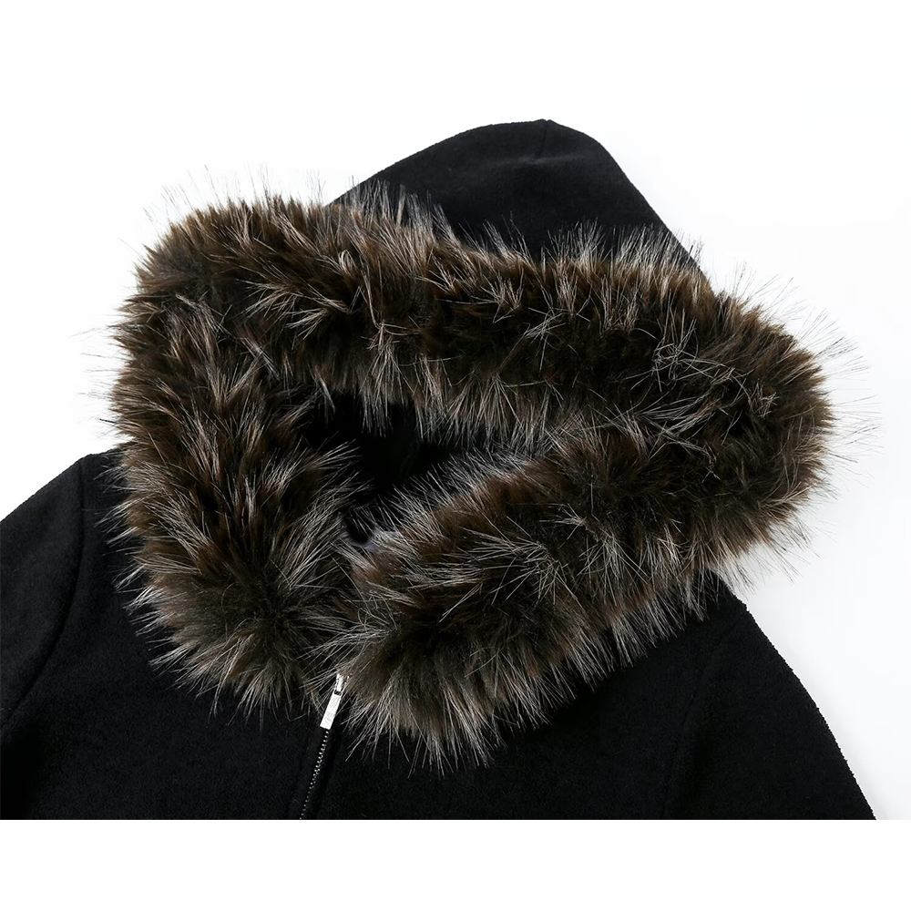Women's fur collar zipper hooded knitted cardigan