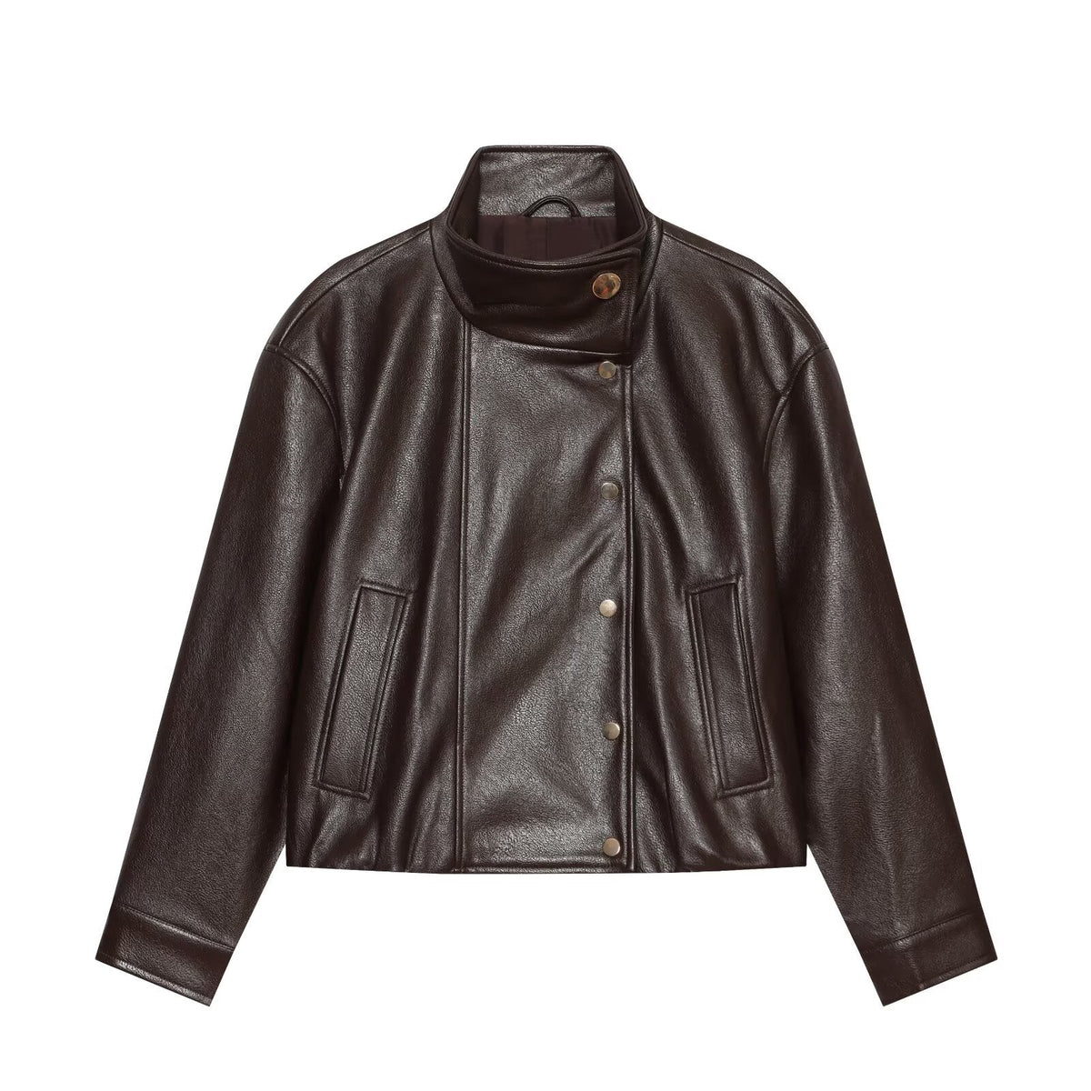 Women's leather effect standing collar pilot jacket Coat