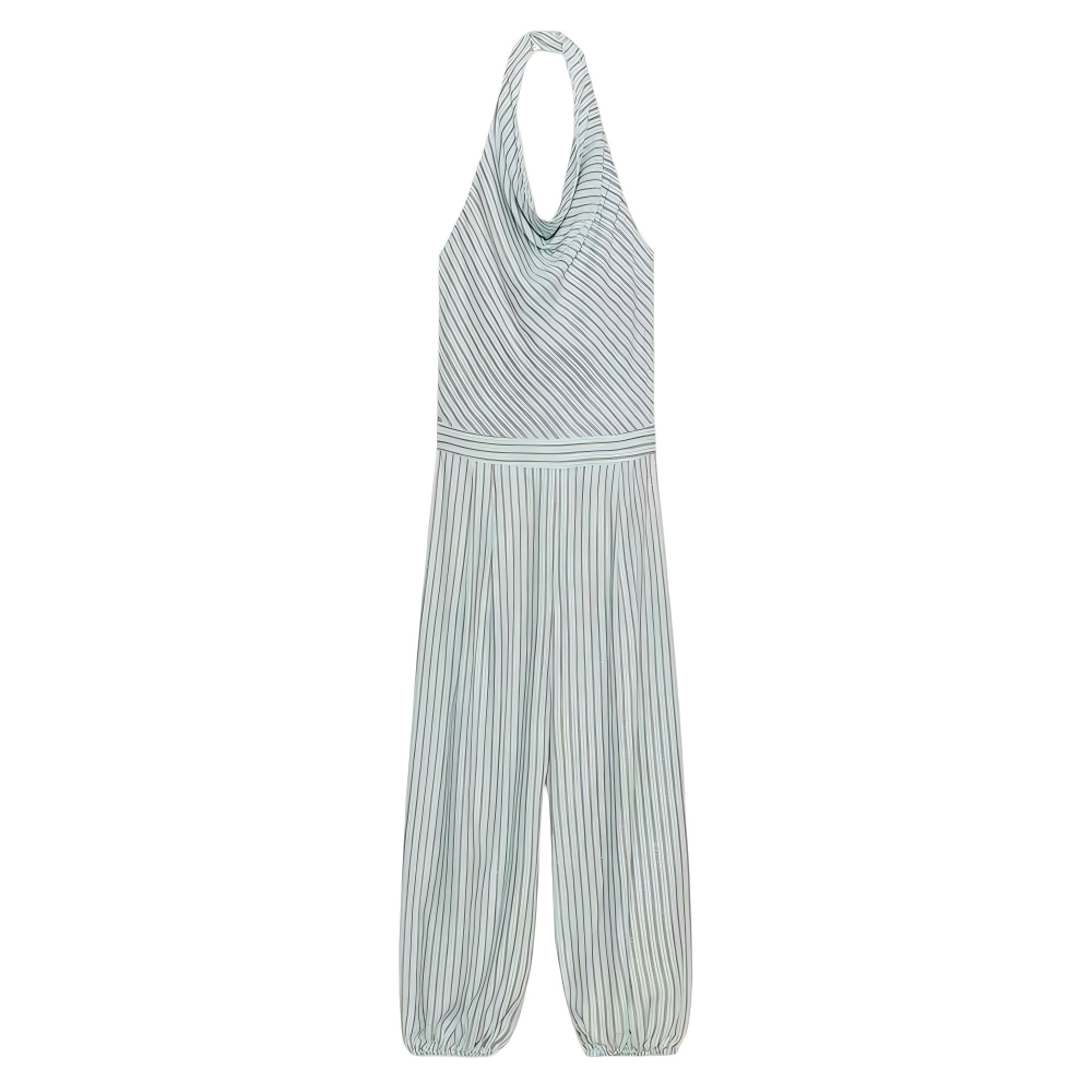 Women's striped linen blended lantern jumpsuit