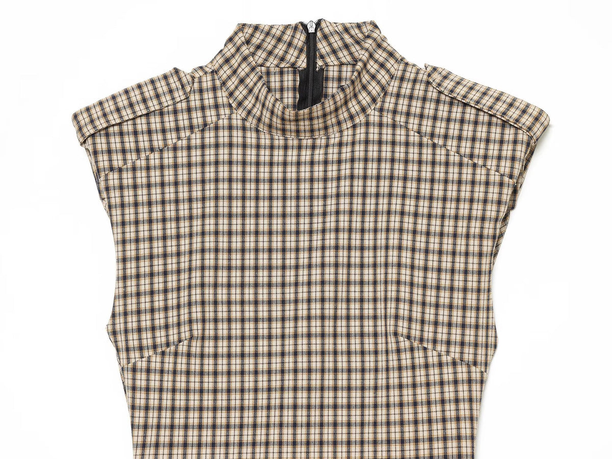 Women's slim plaid strap short jumpsuit