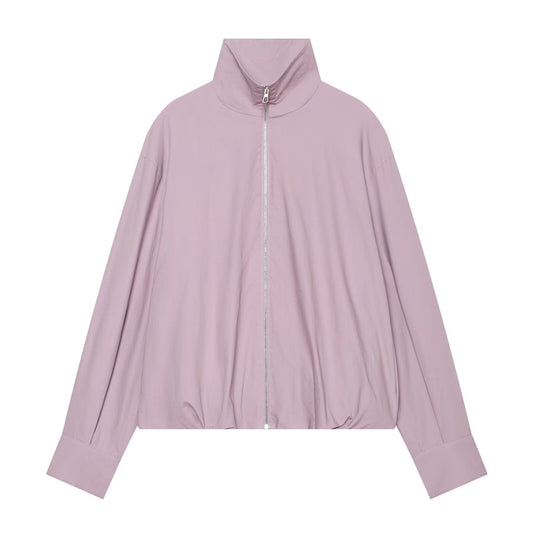 Women's pleated design stand collar zipper Coat